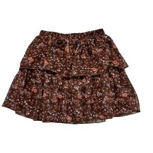 Moon & Stars Brown Floral Skirt Tiered Ruffle Mini Girls 10-12 NWOT
